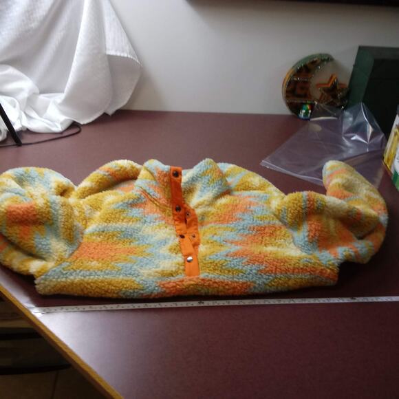 Jen & Co Sherpa Pullover Womens Large XL Aztec Orange Blue Yellow Fall Cozy - Picture 5 of 11